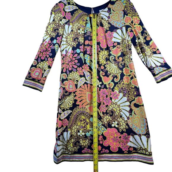 Trina Turk Sz 6 Mini Dress Floral Hippie Boho Kaleidoscope Lined Sleeves Stretch - Picture 8 of 12